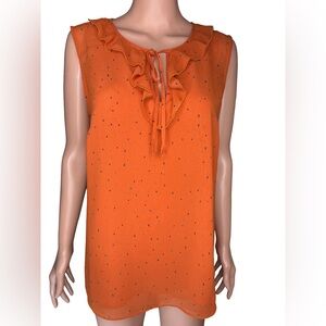 CAbi Dark Orange Ruffle Peasant Tie-Front Blouse Medium